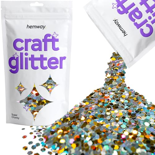 Hemway Craft Glitter Gold Silver Holographic 100g Super Chunky Glitter | for Crafts, Resin, Cosmetic, Nail, Face, Body, Festival, Tumblers, Art, Candle, Crafting