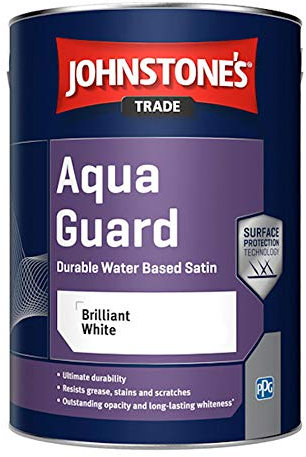 Johnstones Trade Aqua Guard Water Based Satin Paint 2.5l Brilliant White J-435197