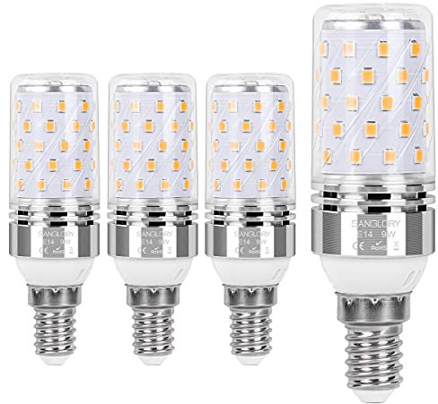 SanGlory 4er Pack E14 LED Lampen, 9W 950LM Warmweiss 2700K E14 LED Maiskolben ersatz 80W E14 Halogenlampe, Energiesparlampe E14 Mais Birne, Kleine Edison-Schraube Kerze Licht E14 Nicht Dimmbar