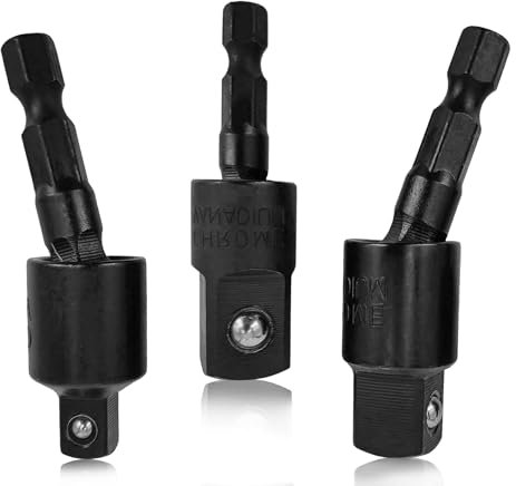 GXF 3 Pack Socket Adapter, 360 Degree Drill Adapter, 1/4 Swivel Socket Set, CR-V Steel Plating Finished, Use with Impact and Power Drill