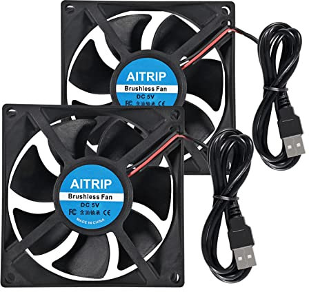 AITRIP 80mm 5V 8025 80x25mm bürstenloser USB Lüfter für Kühlung, PC Gehäuse, 3D Drucker, CPU Kühler, 2 Stück