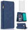 Compatible with Samsung Galaxy J6 2018 Wallet Case and Tempered Glass Screen Protector Zipper Retro Leather Flip Cover Card Holder Stand Phone Cases for Gaxaly On6 SM J600 J600G J600F Women Men Blue