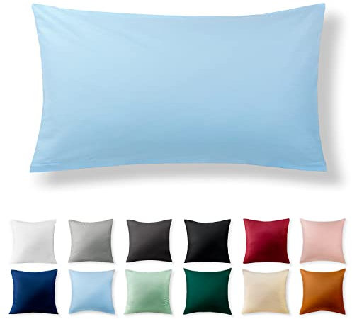 Alreya Renforcé Kissenbezug 40 x 80 cm - 100% Baumwolle mit Reißverschluss, Superweicher Kopfkissenbezug 40x80, Kissenhülle, Light Blue Hellblau, nur Kissenbezug