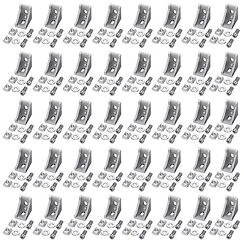 Savieva 40pcs Aluprofil Befestigungsmaterial Winkel- Aluprofil 20x20 Nut 6 Aluminium Winkelverbinder Eckwinkel Winkel Befestigung für Aluprofil,DIY-Projekt, Strebenprofil, 3D-Drucker