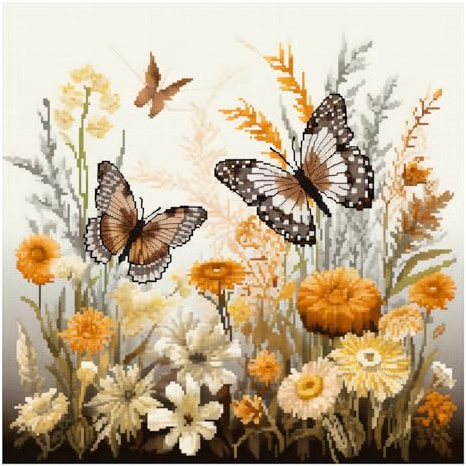 Cukol Kit Punto de Cruz con Hilos y Tela Impresa Mariposa Animales, Cuadros en Cross Stitch Embroidery Bordar Punto de Cruz Kit Bordado Completo Esquemas para Principiantes Patrones Contado 36x36 cm