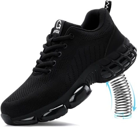 TANIELD Steel Toe Shoes for Men Lightweight Work Shoes Breathable Safety Sneakers Air Cushioned Steel Toe Sneakers Indestructible Work Tennis for Construction Industrial