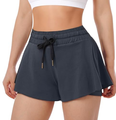 ThreeH Mujer Atletismo Pantalones Cortos Elastano Rápido Dry 2 en 1 Correr Deportes Yoga Pantalones Cortos, Gris