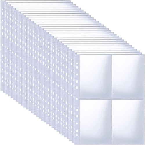 BRIOTA 30 Pieces A6 Photo Sleeves for A4 2/3/4 Ring Binder, 4 Pockets Double Sided A4 Plastic Sleeves, Top Loading Postcard Sleeves (Each Pocket 10.5x15.2cm)