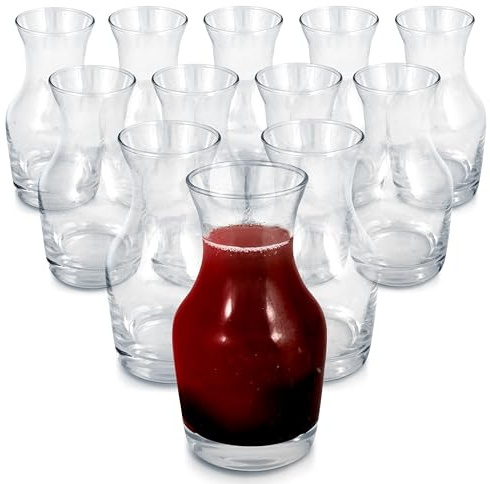 Set of 12 Mini Glass Wine Carafe, 6 oz Each, Perfect for Tasting, Champagne, Juice, or Individual Pours - Single Portion Decanter