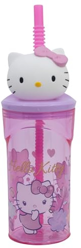 STOR Barnmugg med Sugrör och Lock Hello Kitty, 3D-Figur, 360 ml, Återanvändbar Plast, BPA-fri, Perfekt för Pojkar och Flickor