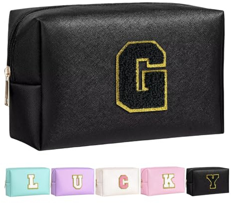 Borsa Trucco per Ragazze e Donna, Borse Trucco Personalizzate Iniziali, PU Impermeabile Con Cerniera, Organizer da Viaggio, Borsa per Cosmetici, Regalo di Compleanno