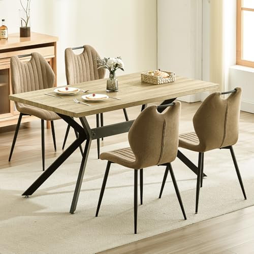 LEWE Esszimmergruppe Esstisch mit 4 Stühlen, 140 x 80 x 76 cm Rechteckig Esstisch aus Holz mit 4 Esszimmerstühle mit Hohe Rückenlehne, Schwarz Eisenbeine, für Küche Esszimmer und Wohnzimmer