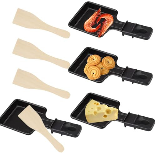 Ensemble De 4 PoêLes À Raclette Au Fromage, Poêlons 4 Pièces Revêtement Antiadhésif Raclette Set Avec 4 Pelle En Bois Portable Plateau De Cuisson Pour Fromage Fondu Oeuf Frit