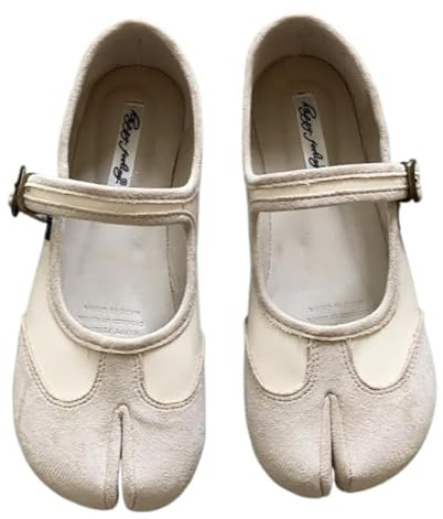 Tabi Shoes Women Mary Janes Ballet Flat - Low Top Split Toe Orthopedic Cute Casual Comfortable Walking Lightweight Female Solid All-Match for Daily Wear Beach Travel Athleisure Standing All Day (White,8)