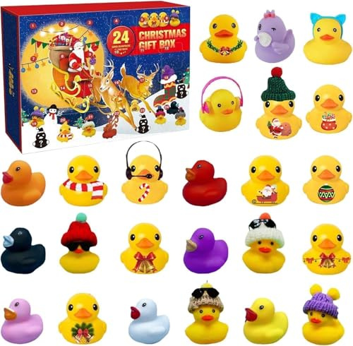 Vibbang Gummienten Adventskalender 2025 Kinder, 24 Stück Weihnachts Countdown Kalender mit 24 Gummienten, Weihnachtskalender Enten, Bath Spielzeug, Geschenke für Kinder Baby Kleinkinder Jungen Mädchen