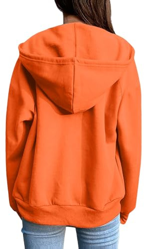 Sweat à capuche zippé 2025 pour femme - Veste polaire surdimensionnée avec cordon de serrage - Joli sweat à capuche léger pour l'automne avec poches, Orange, S