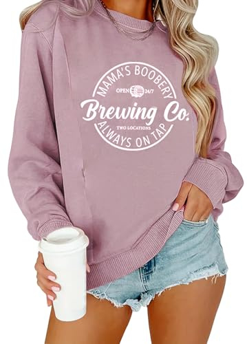 TAIUICY Women Maternity Nursing Sweatshirt Comfort Friendly Zip Breastfeeding Pullover Mama's Boobery Always on Tap Sweater