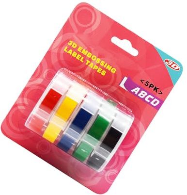 Aumotop Label Maker Refills 9 Mm*300 Cm 3D-präglingstejper för 5-pack Flerfärgade Starkt Självhäftande Etiketter för Hemmakontorsorganisation (Combo A)