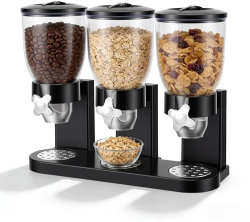 BORDRISE Distributore Di Cereali, Set Da 3 Pezzi Capacità 2 L Capacità Totale 6 L Triplo Distributore Di Cereali Per Cornflakes Caramelle Frutta Secca Riso Cereali Dolci E Chicchi Di Caffè
