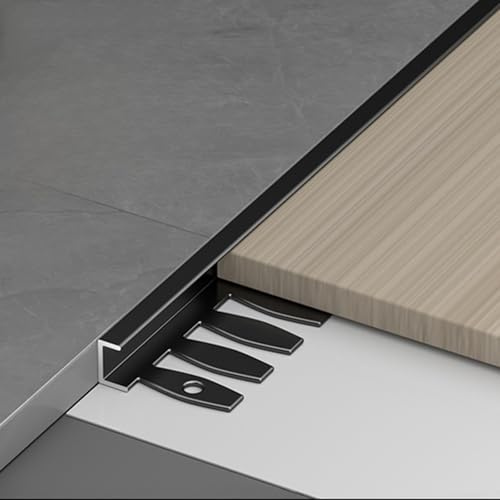 Perfil Transición Suelo Para Baldosas De Pared Y Suelo - Barras De Aluminio En Forma De C Para Bordes De Suelo, Tira Divisoria Plana Para Unión De Huecos En Suelos(Negro,10.0mm)