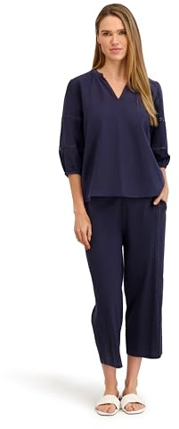 Stella Parker Women's Blouse Top – Comfortable, 3/4 Sleeve, Trim Detail – Resort & Vacation Wear, Navy, Large