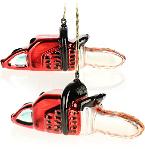 com-four® 2X Premium Christbaumschmuck - Deko-Kettensäge aus echtem Glas - besondere Baumkugeln als Weihnachtsdeko - spezielle Weihnachtsbaumanhänger - hochwertige Christbaumkugeln (Säge - 2 Stück)