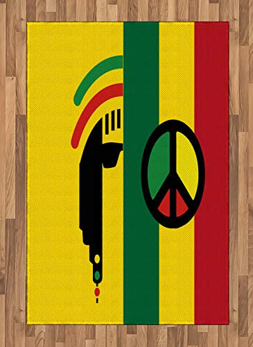 ABAKUHAUS Rasta Teppich, Reggae-Musik-Frieden, Deko-Teppich Digitaldruck, Färben mit langfristigen Halt, 120 x 180 cm, Rot, Grün, Gelb