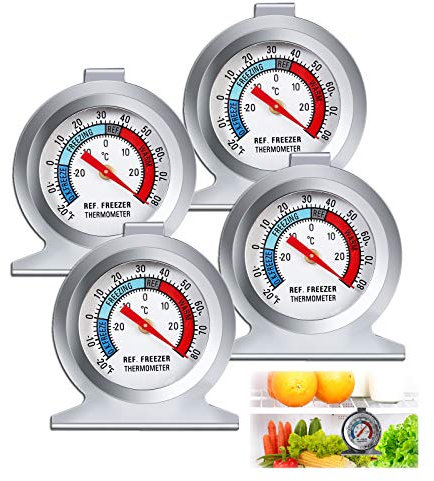 CAMWAY 4pcs Fridge Thermometer Freezer Thermometer Large Dial Thermometer -20~80℉Temperature Monitoring Stainless Steel Fridge Thermometer
