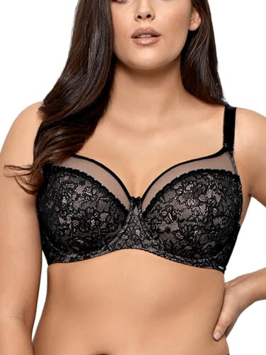 Nipplex Rafaela Soft Vollschalen-BH für DamenExtra bequemes Design Weiche Konstruktion mit Spitze, verstellbaren Trägern und seitlichen BügelnZarte BusenformungSchwarz & Beige, 70H