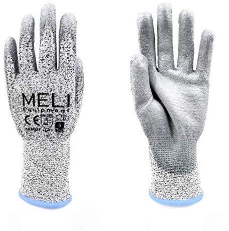 Meli Equipment 5 Paar Arbeitsschutzhandschuhe Grau Gartenhandschuhe Schnittschutz-Handschuhe für Arbeit Garten und Küche griff- und rutschfest TÜV-geprüft in Größen S/M/L/XL/XXL (M / 8)