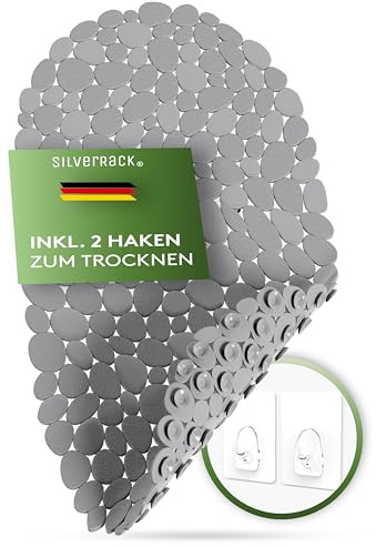 SilverRack Alfombrilla de bañera de 69 x 36 cm (diseño de piedra gris), antideslizante, sin BPA, alfombrilla de ducha resistente al moho y lavable a máquina