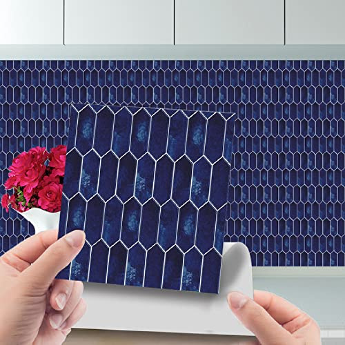 Tile Stickers Navy Blue Marble Stick on Tiles Waterproof Oil Proof Peel and Stick Floor Tiles PVC Kitchen Tile Stickers Self Adhesive Tile Decals for Living Room Bathroom Decor 24PC(10x10cm)