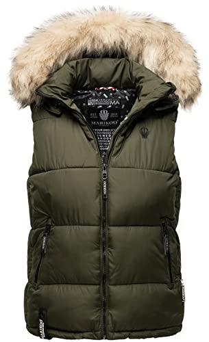 MARIKOO Gilet invernale da donna con cappuccio e collo in pelliccia B896 [B896]