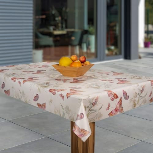 Wachstuch-Tischdecke Wachstischdecke Tischwäsche Abwaschbar Wachstuchdecke G11, Muster:Schmetterling rot braun weiß, Größe:100x140
