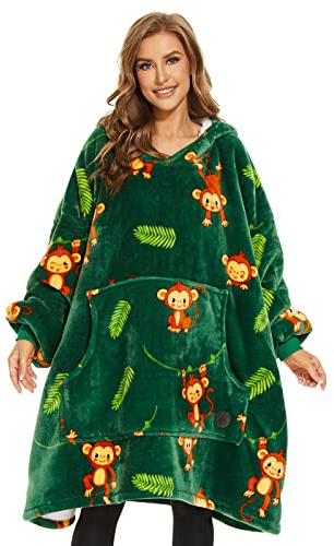 THREE POODLE Sudadera Manta con Capucha, Oversize Bata Manta Polar Mujer para Niños, con Capucha Ultra Suave y Cálida, Sudadera para Mujer, Hombre y Niño, Regalo - Size A, Monkey