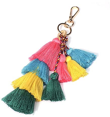 HLIWS 1 Bunte Quaste Schlüsselanhänger,Handgemachte Bunte Boho Pom Pom Quaste Tasche Charme,Retro-Ethno-Stil,für Damen Geldbörse,DIY Zubehör