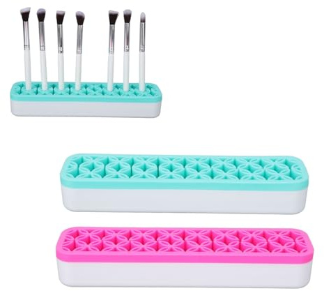 Soporte para brochas de maquillaje, 2 uds. Soporte para brochas de maquillaje con múltiples agujeros, lavable, desmontable, soporte de almacenamiento para brochas, delineador de ojos, verde y rosa