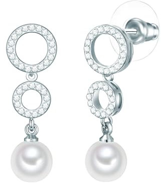 Rafaela Donata Damen Ohrhänger aus 925/- Sterling Silber mit Rund Muschelkernperle 8 mm und Glaskristall weiß - Silberohrhänger Stecker mit Perle