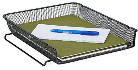 Relaxdays Dokumenthylla, stapelbar A4-hylla, vertikal, HBT: 6,5 x 28,5 x 34 cm, brevfack, mesh-metall, svart