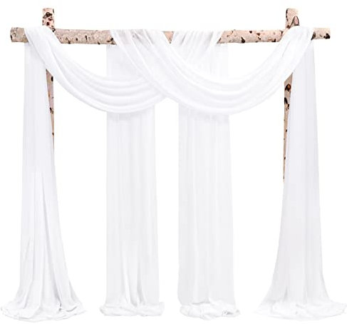 Showgeous 2 pannelli tende in chiffon per arco nuziale 28 x20ft tessuto bianco crema drappeggio arco tende in chiffon trasparente decorazioni in tela per soffitto