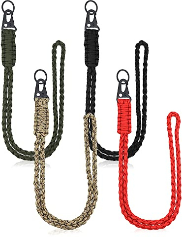 YETOOME 4 Pieces Heavy Duty Neck Lanyard Keychain for Men Women Outdoor Survival, Parachute Rope Necklace Keychains with HK Clip Key Ring for ID Card Badge Holder, Camera, Wallet and Keys