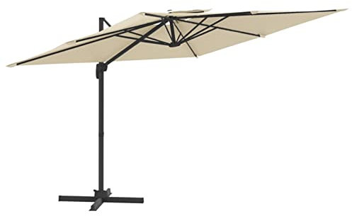 Tidyard Ampelschirm 400 cm, Sonnenschirm mit Doppeldach, Gartenschirm Terrassenschirm Strandschirm Sandweiß 400x300 cm