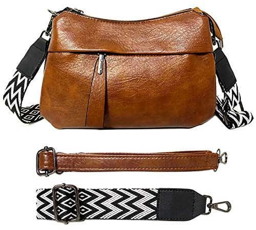 ehsbuy Tasche mit Breitem Schultergurt Leder Umhängetasche Damen Kleine Bauchtasche Damen Stylisch Cross-Body Bags Multi Pochette Moderne Taschen mit 2 Austauschbarem Gurt