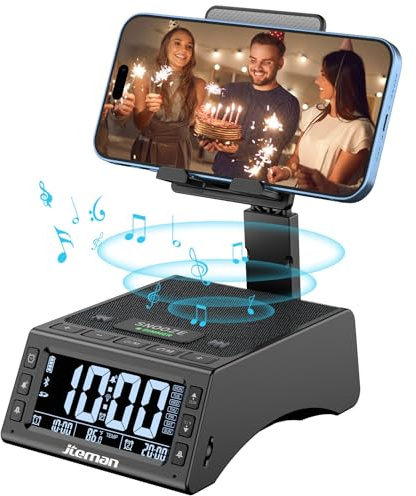 JTEMAN Cadeau pour Homme et Femme, Haut-Parleur Bluetooth Portable sans Fil, réglable avec Support de téléphone, Tablette, pour Chambre à Coucher, Salon, Cuisine, Bureau, Gadgets – Noir