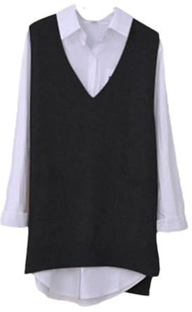 Chaleco sin mangas para mujer, cuello en V, de punto, talla 3XL, 4XL, color negro