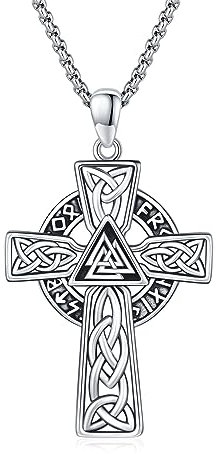 MEDWISE Keltisches Halskette 925 Sterling Silber Wikinger Valknut Kette Keltisches Kreuz Anhänger Vintage Kreuz Anhänger Amulett Schmuck für Herren Damen Männer Sohn Teenager Weihnachts