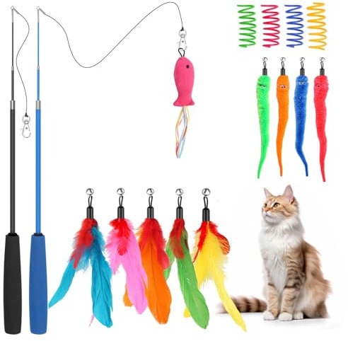 Parain Katzenangel 16 Stück Interaktives Katzenspielzeug Vogel Federspielzeug Feder Angel Stabil für Katzen
