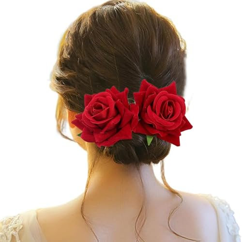 Pinces à cheveux en forme de fleur pour femme - Coiffe florale pour mariage - Accessoires de cheveux pour enfants et femmes - Fourchette rose - Peigne Miss Bcr436 (rouge, taille unique)