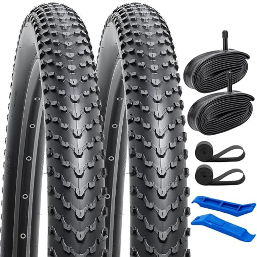 YunSCM 2er-Pack 27.5 Zoll Reifen 27.5x2.40 ETRTO 60-584 und 27.5 Schlauch AV32mm Schrader Ventil kompatibel Mountainbike 27.5x2.30 27.5x2.35 27.5x2.40 Fahrradreifen und Schlauch (W2033)