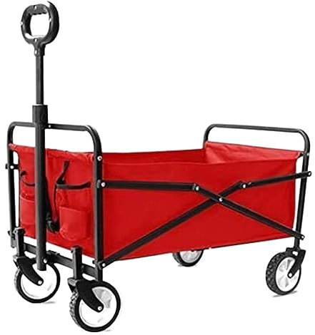 Faltbar Handwagen Bollerwagen Transportwagen Zusammenklappbarer Tragbarer Gartenwagen Mit 4 Rädern, Robuster Einkaufswagen Für Outdoor-Camping Am Strand Faltbollerwagen Faltwagen Strandwagen(Rood)